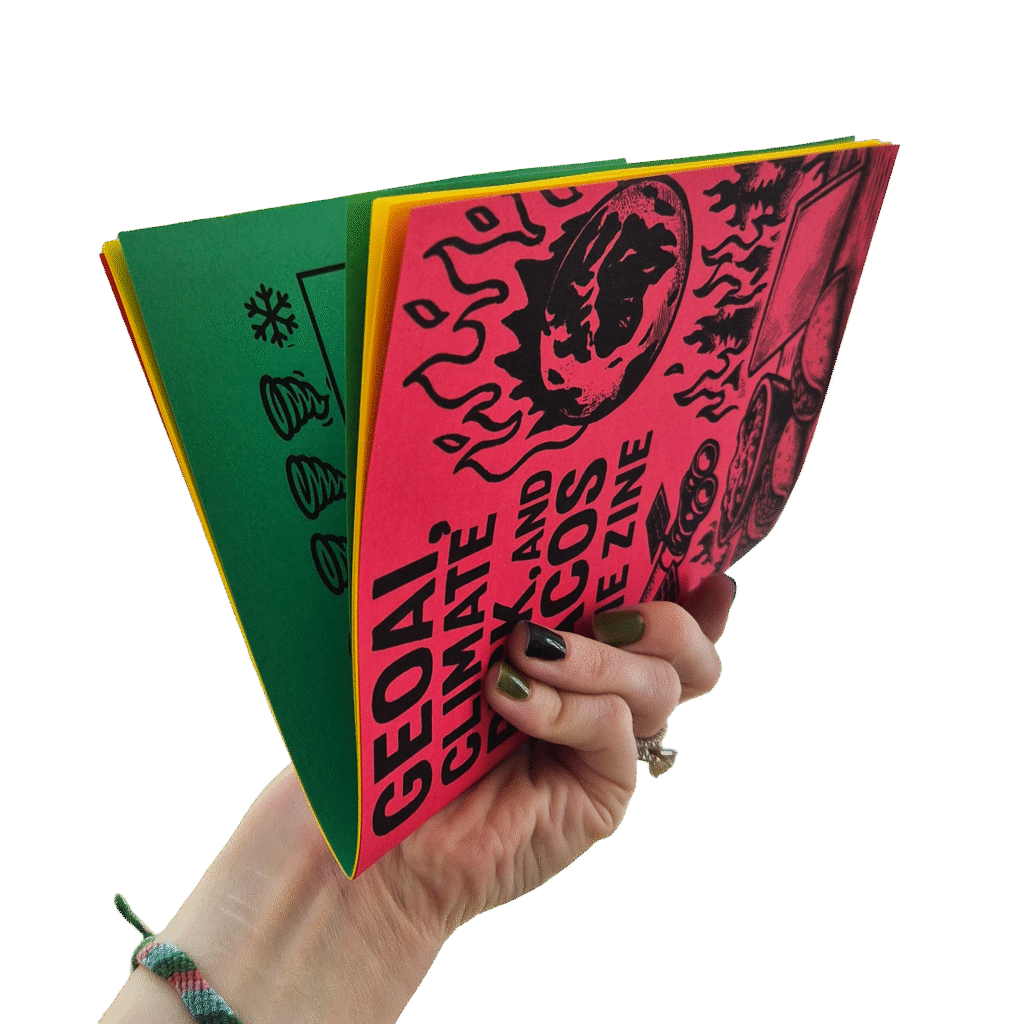This informational zine was designed to evoke tacos with colored paper.